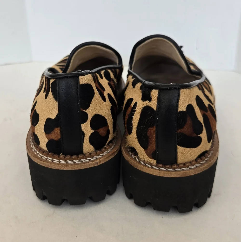 Jon Josef Leopard Print Calf Hair Tassel Loafers Lug Sole